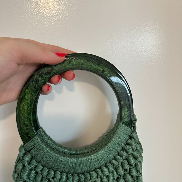Cult Gaia Malachite Tassel Clutch Bag Acrylic Handle Crochet Macrame-style Green - Picture 3 of 9